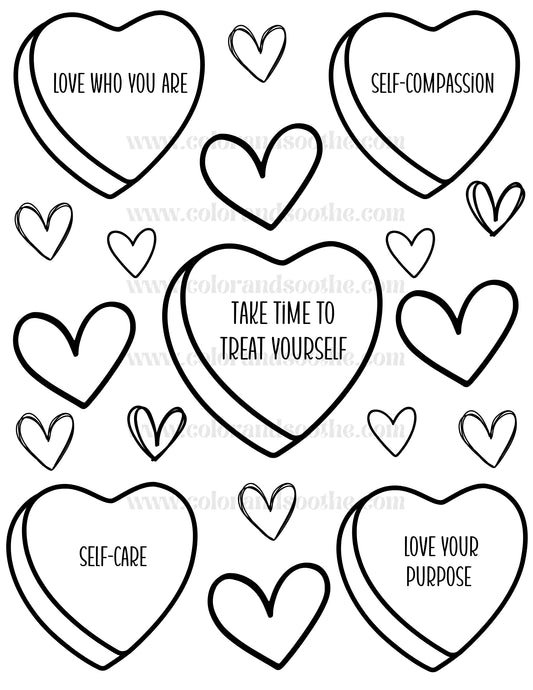 Self-Compassion Hearts Coloring Page