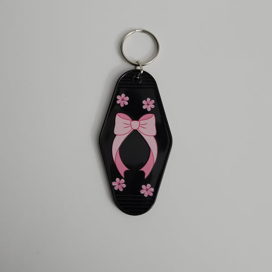 Pink Coquette Bow and Flowers Hotel Keychain
