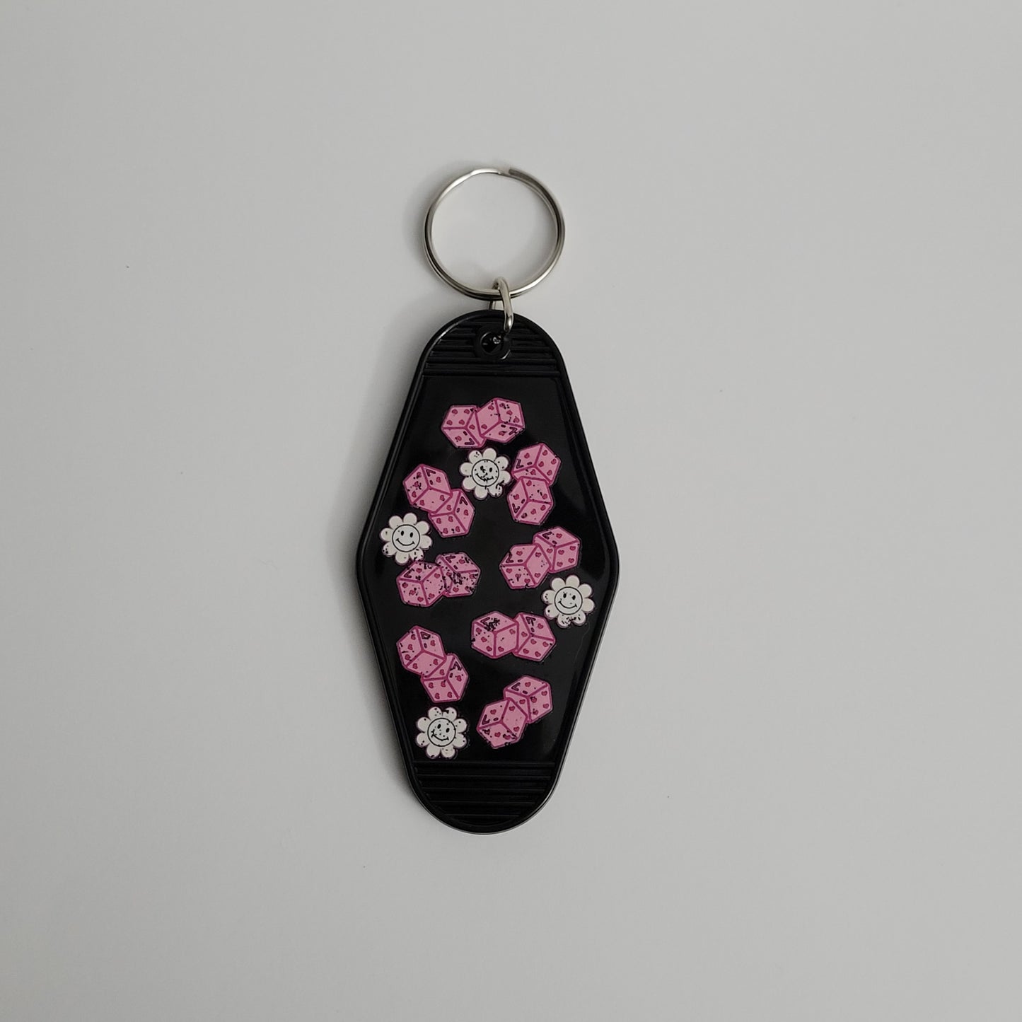 Vintage Dice and Smiley Faces Hotel Keychain