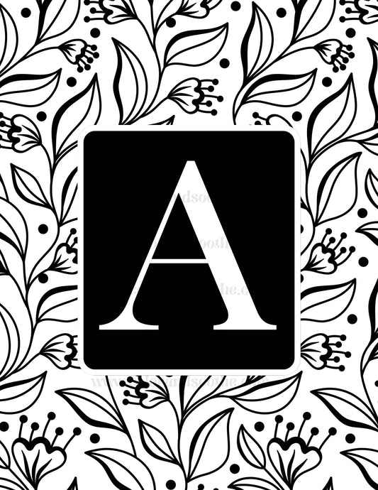 Customized Initial Floral Mental Health Coloring Page