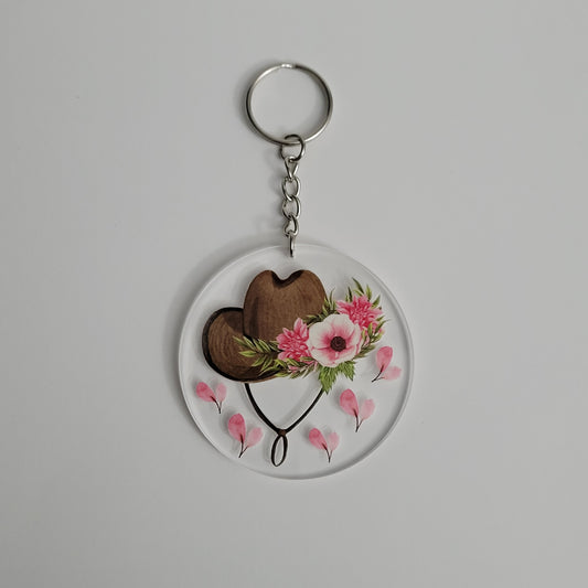 Cowgirl Hat and Flowers Acrylic Keychain