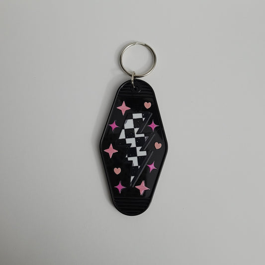Checkered Lightning Bolt Hotel Keychain