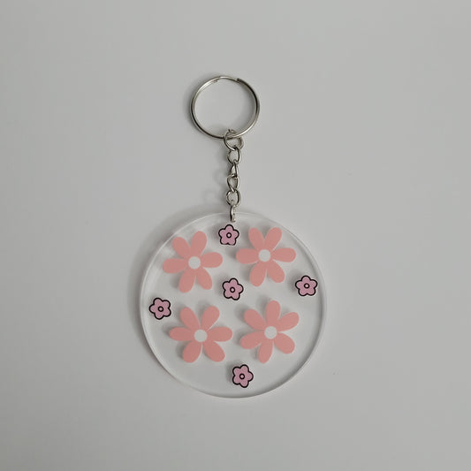 Pink Florals Acrylic Keychain