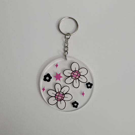 Retro Pink Florals Acrylic Keychain